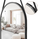 Full Length Mirror, Oval Wall Mounted Mirror, 48"x16" Door Mirrors Full Length with Hanging Leather Strap with