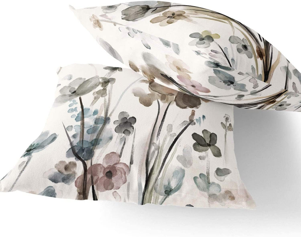 KKVEE Flower Throw Pillow Covers 18x18 Set of 2, Flowers Pillow Cushion Cases, Modern Decorative Square Pillowcases