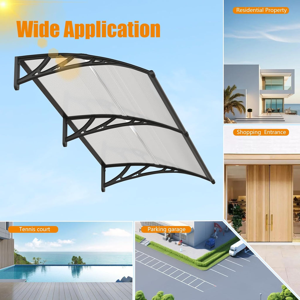 Window Awning Door Canopy 40"x60", Awnings for Doors Polycarbonate Cover Patio Door Awning UV Rain Snow Sunlight