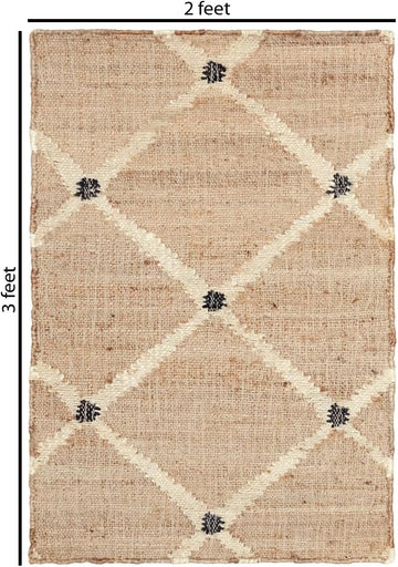 Hand Woven Jute Doormat 2x3 Feet - Handcrafted Geometric Design Entryway Rug, Indoor Natural Fiber A