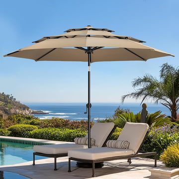 9ft 3-Tier Patio Umbrella Outdoor Table Market Umbrella with Push Button Tilt/Crank