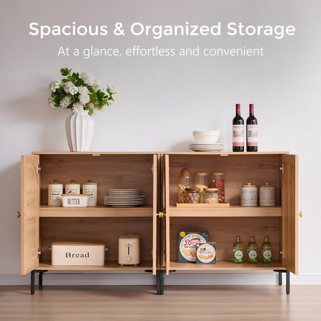 Modern Buffet Cabinet with Storage, 61.75" W Fluted Arched Sideboard Cabinet w/Adjustable Shelves