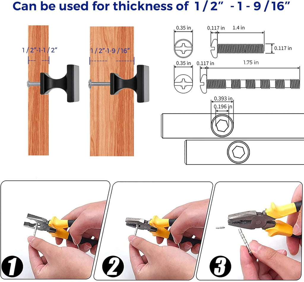Matte Black Square Cabinet Knobs for Cabinets and Drawers - Kitchen Hardware, 30 Pack