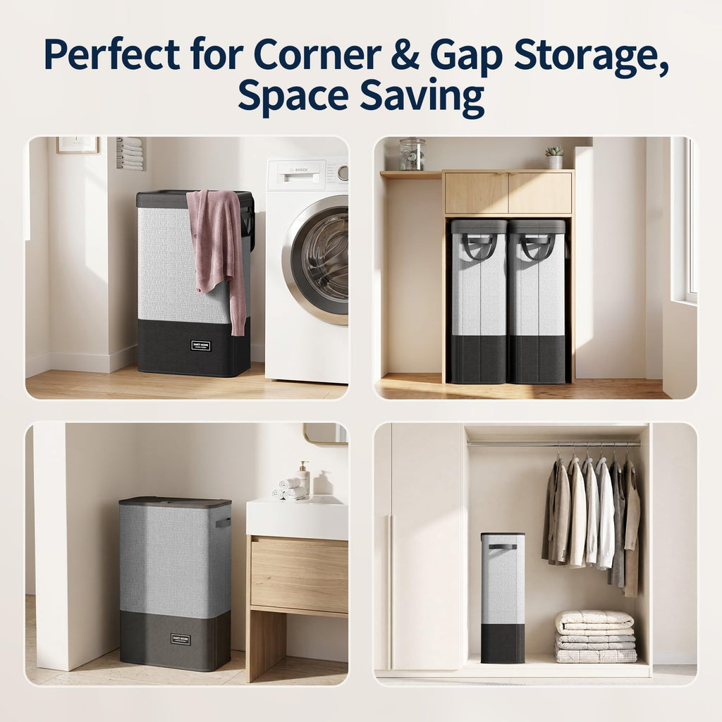 Slim Laundry Hamper with Lid, 75L, Black-Gray