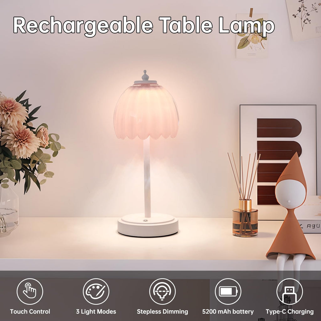 Rechargeable Table Lamp with 5200mAh Battery & Touch Control - 3 Adjustable Color Temperatures, Cordless Dimmable
