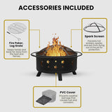Fire Pit - 32-Inch Outdoor Wood Burning Firepit with Screen, Poker, and Cover - Outdoor Fire Pits for Backyard, Deck, or Patio by (Black) - Image 4