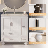 29.5" Bathroom Vanity with Sink & Hair Tool Drawer - Freestanding Cabinet with 4 Drawers & 2 Doors