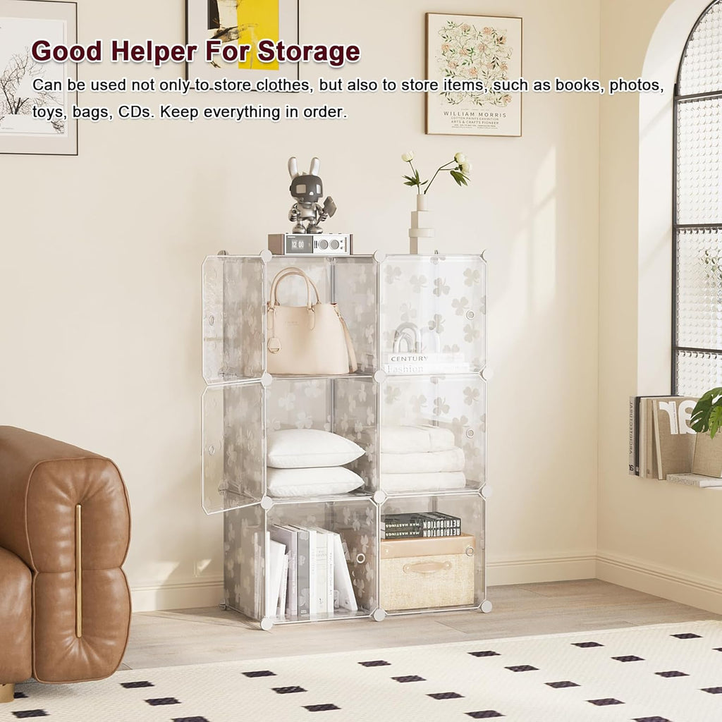 Cube Storage Organizer with Doors, 6-Cube Shelves, DIY Plastic Modular Bookshelf