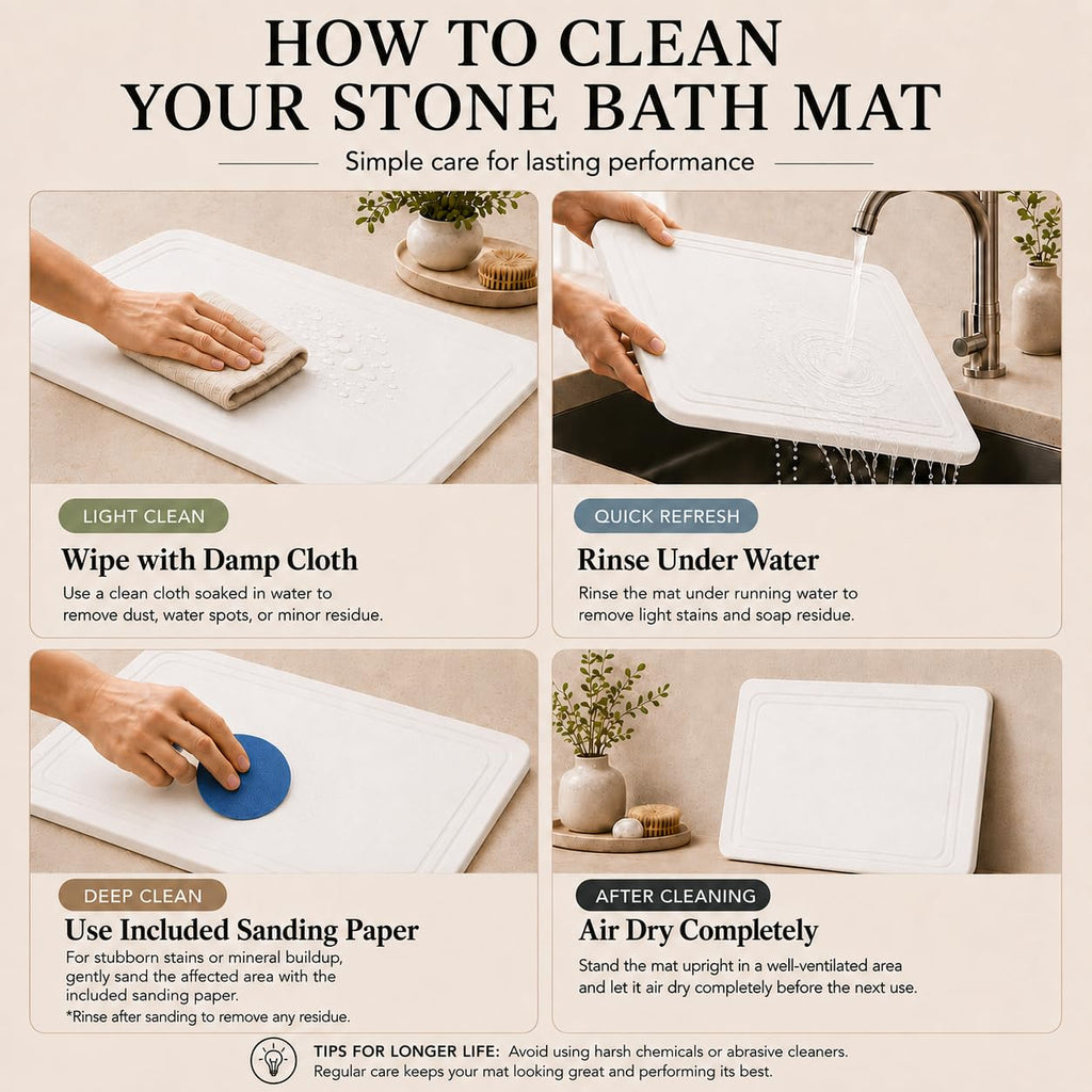Stone Bath Mat - Diatomaceous Earth Quick Drying Non-Slip Bathroom Mat - Absorbent Diatomite Shower Mat, Durable &