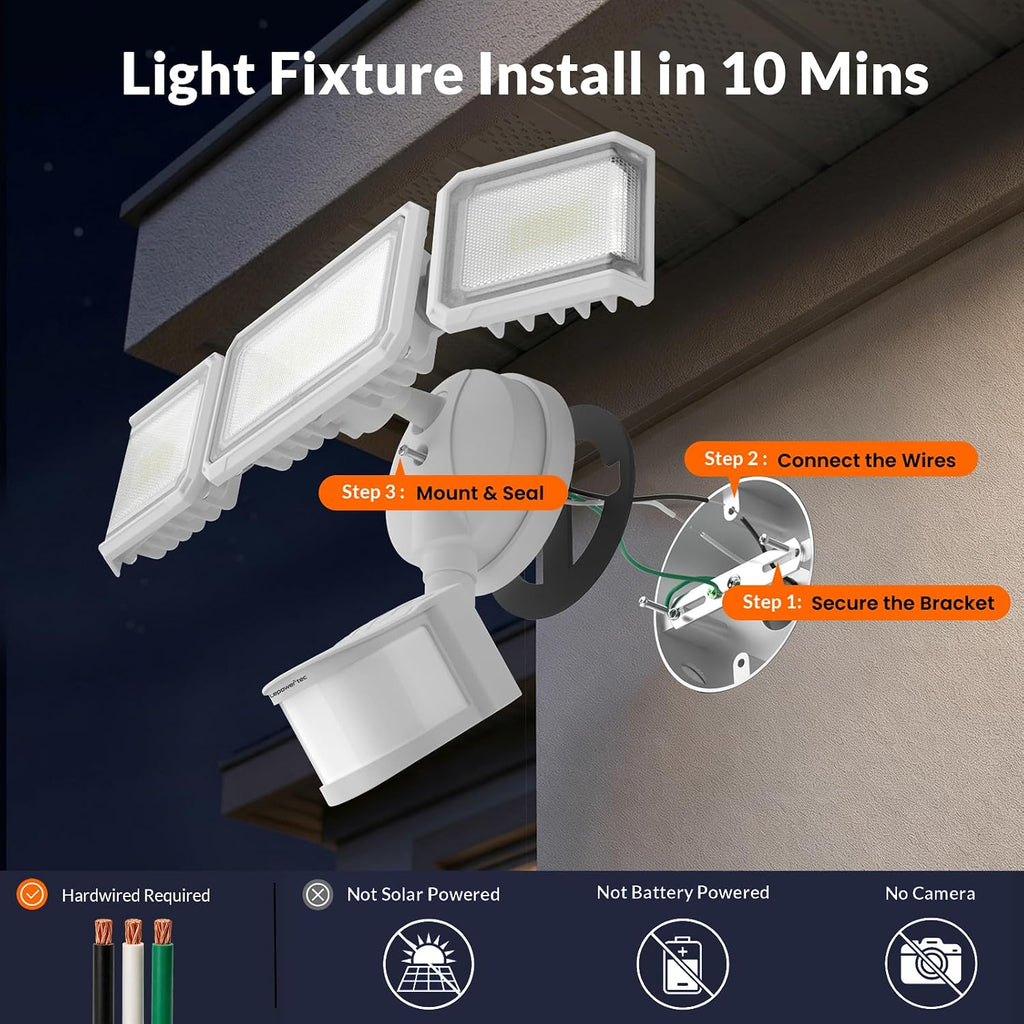 LED Security Light 240° Dual PIR 100 FT Motion Sensor Outdoor | 7000LM Adjustable Brightness, Hardwired Flood Light