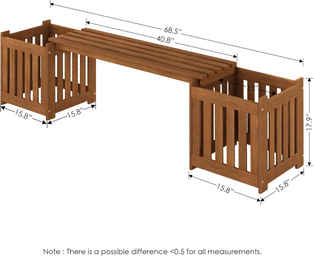 FG19455 Tioman Hardwood Outdoor Lifestyle Flowerbox with Bench, Natural