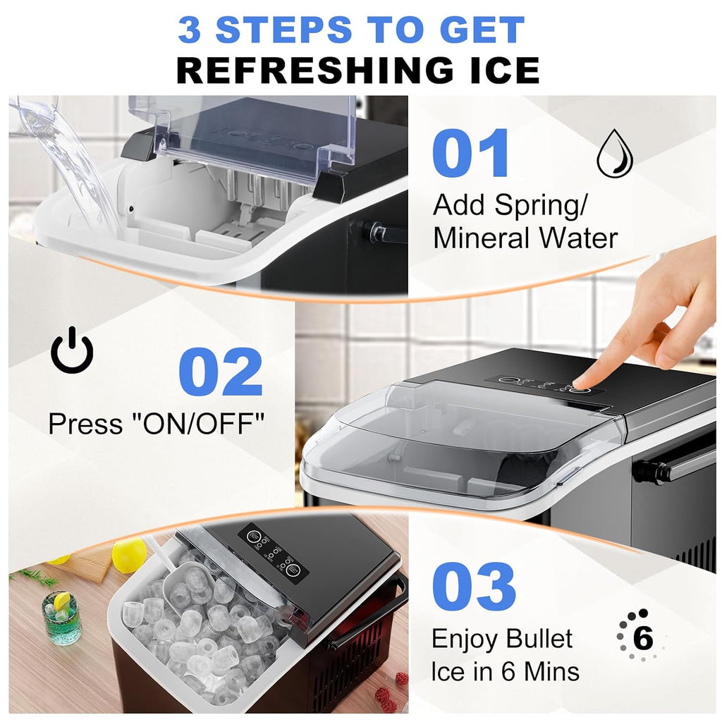Ice Makers Countertop with Handle, Portable Ice Machine, 9 Bullet Cubes in 6 Mins, 26lbs in 24Hrs, Auto-Cleaning
