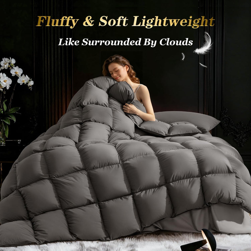 75% Canadian Goose Down Comforter Queen, Ultra Soft 100% Cotton Fabric, 850 Fill Power All Season Du
