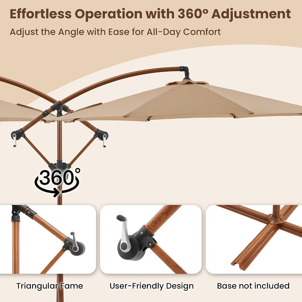 Offset Patio Umbrella, Cantilever Hanging Outdoor Umbrella w/360-degree Rotation, Handy Crank, UV/Waterproof Canopy - Ta