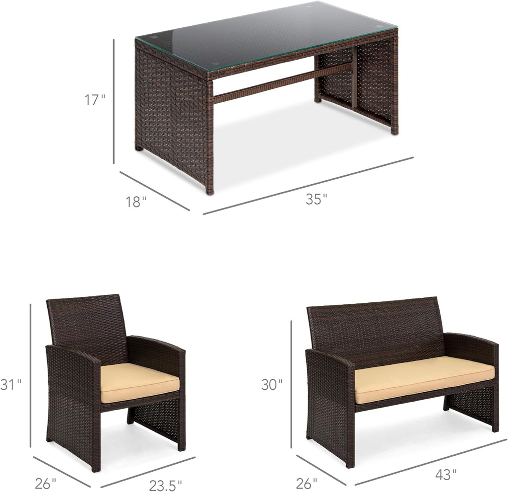 Best Choice Products 4-Piece Outdoor Wicker Patio Conversation Furniture Set for Backyard w/Coffee Table