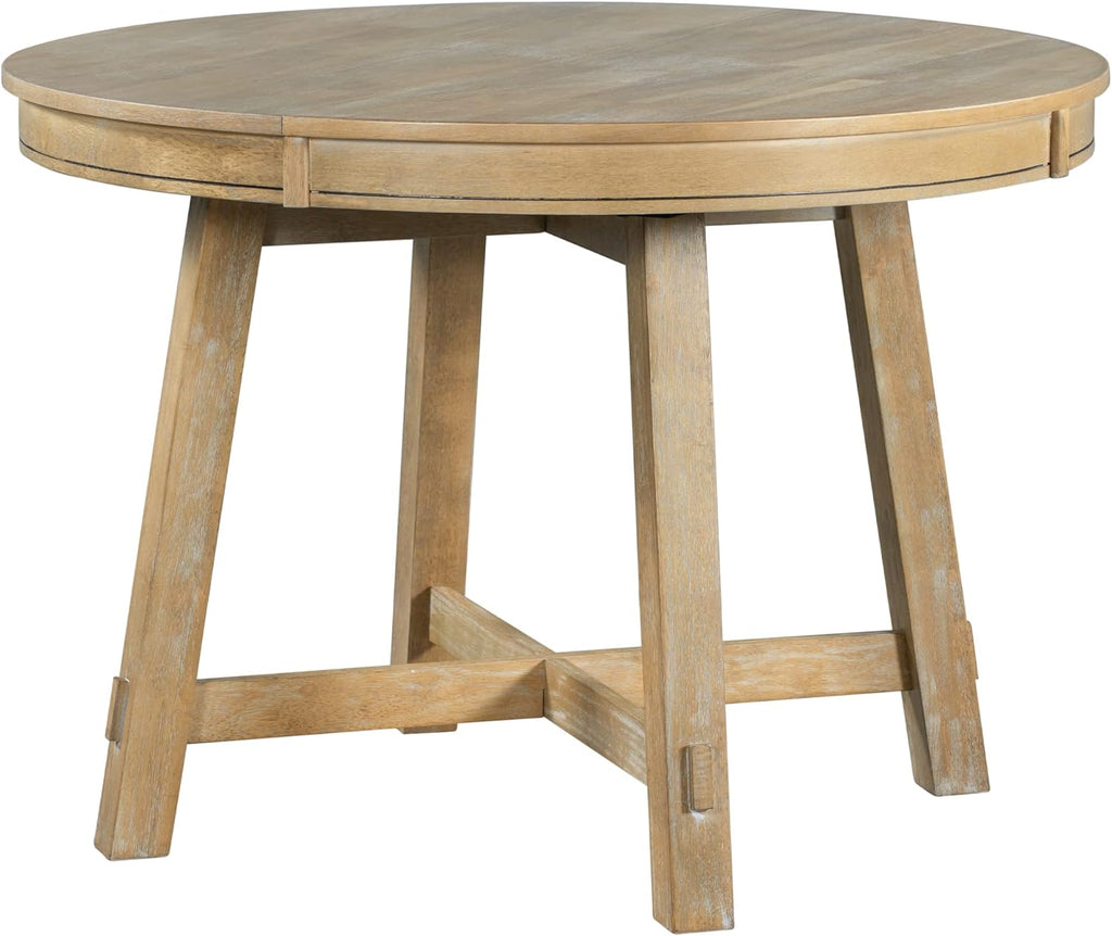 Farmhouse Round Extendable Dining Table with 16" Leaf Wood Kitchen Table (Natural Wood Wash)