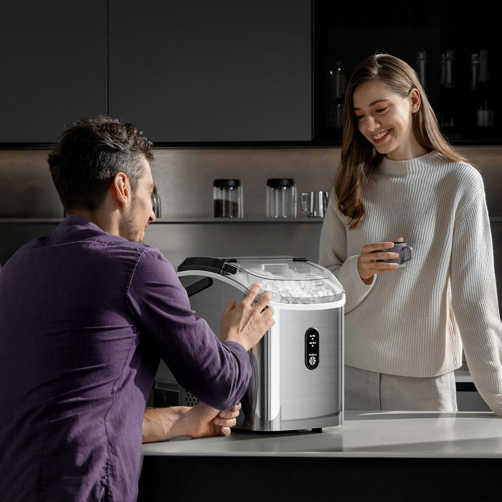 Nugget Ice Makers Countertop,35Lbs/24H,Portable Sonic Ice Machine with Self-Cleaning,One-Click Operation