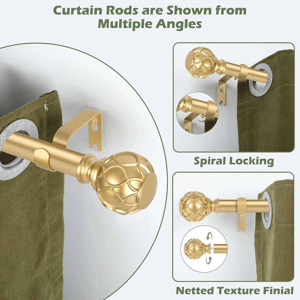 Gold Curtain Rods for Windows:Farmhouse Boho Decorative Curtain Rod for Bedroom Living Room,Heavy Duty Adjustable