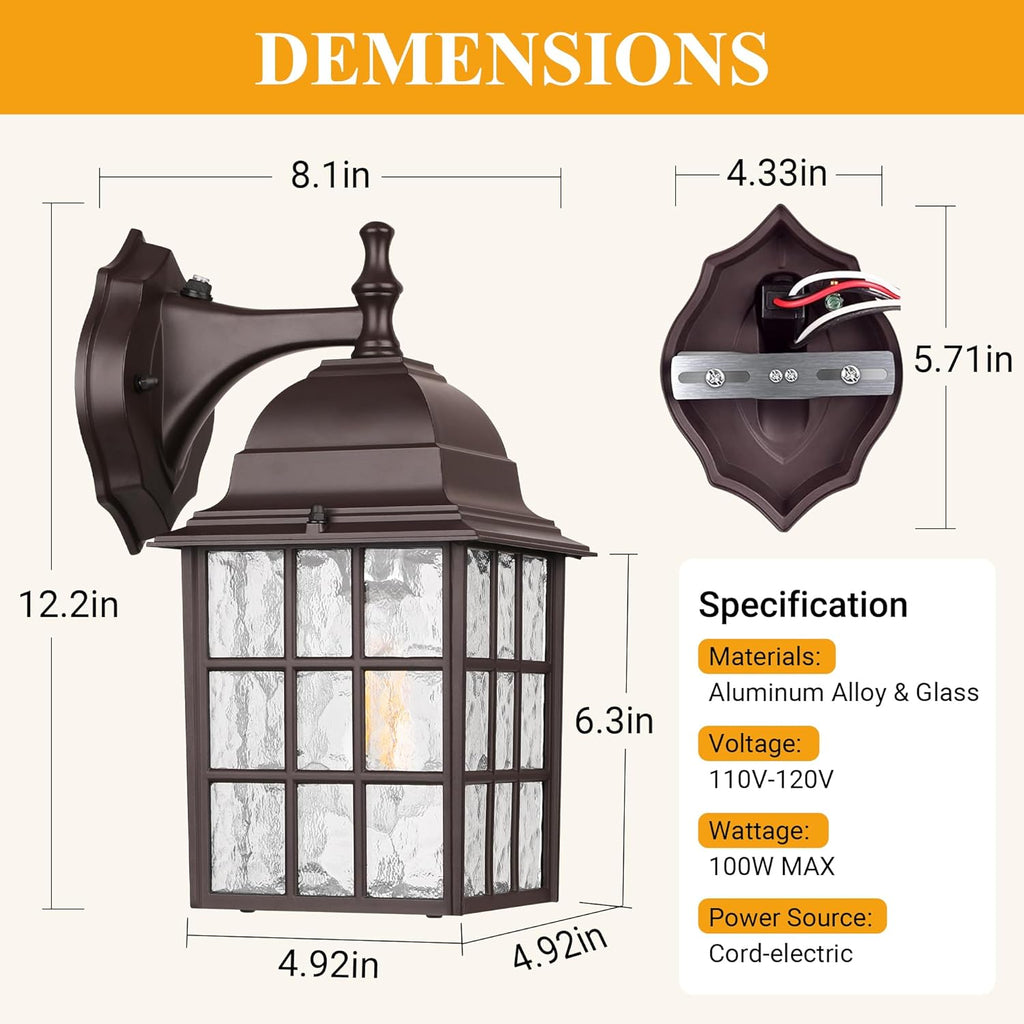 2-Pack Dusk to Dawn Outdoor Lights for House, Exterior Porch Light Fixtures Wall Mount with Photocell Sensor