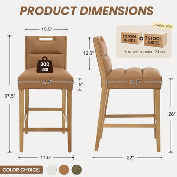 26 Inch Upholstered Modern Bar Stools Set of 3, Wooden Counter Height Barstools with 5" Thick Padded Seat & Cushioned