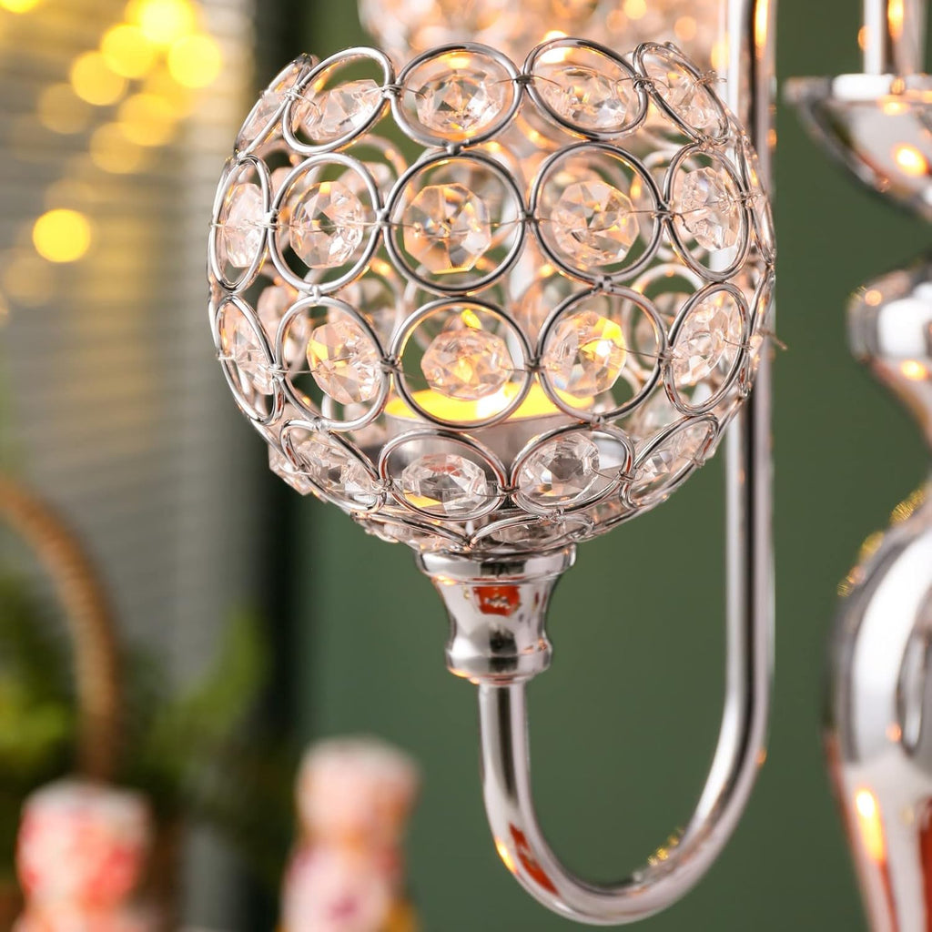 Silver Candle Holders for Table Centerpiece 7 Arms Tall Crystal Candelabra Home Wedding Decor Christmas Decorations