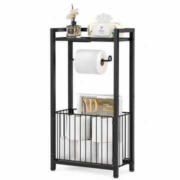 Toilet Paper Holder Stand with Storage Shelf for Small Bathroom