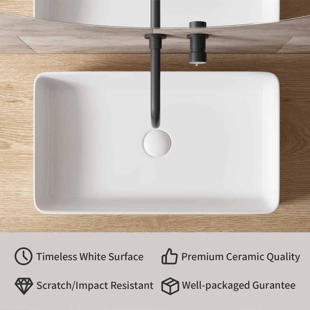 Rectangle Vessel Sinks for Bathrooms: 24 Inch Large Bathroom Vessel Sink, Modern White Porcelain Bathroom Sink