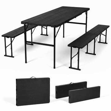 Folding Table Set with 2 Benches, 5.8 FT Camping Picnic Table Set, Outdoor Indoor Portable Furniture for Working