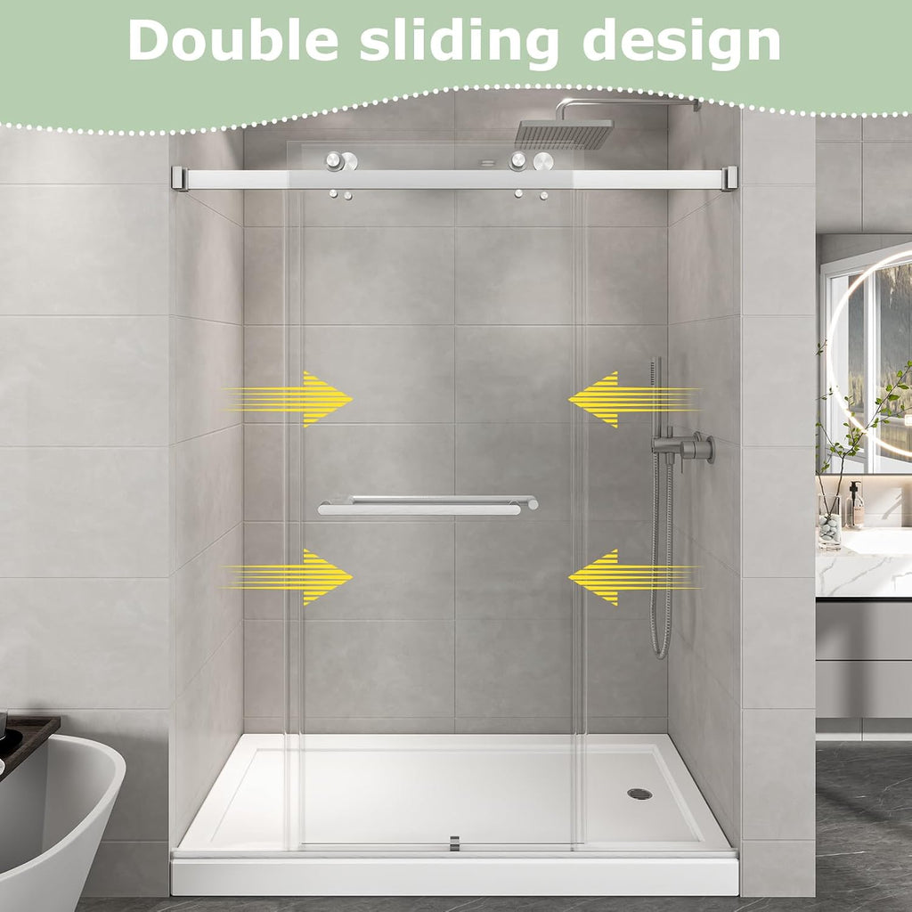 55"-60" W x 76" H Frameless Shower Door, Double Sliding Shower Door, 5/16"(8mm) Clear Tempered Glass