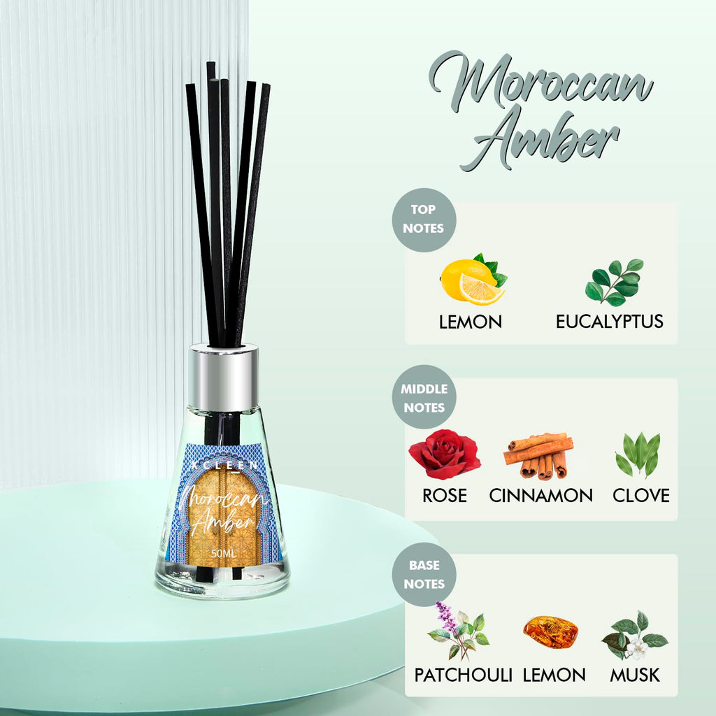3 Pack Reed Diffuser, Scented Oil Diffuser with 15 Sticks, Escape/Vanilla/Moroccan Amber, Air Freshener, Holiday