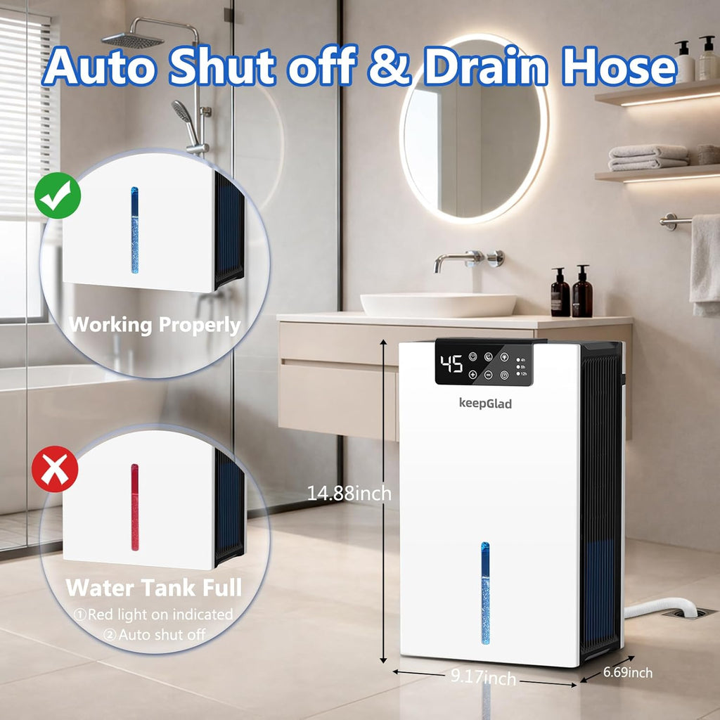 Dehumidifier, 98OZ Dehumidifiers for Home(1000sq.ft), Humidity Display Dehumidifier for Basement Bathroom Bedroom
