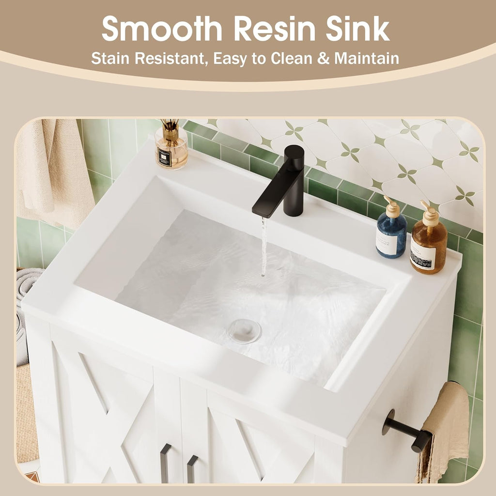 24" Bathroom Vanity with Sink, Bathroom Storage Vanity Sink Cabinet with 2 Doors ＆ 1 Drawer Space