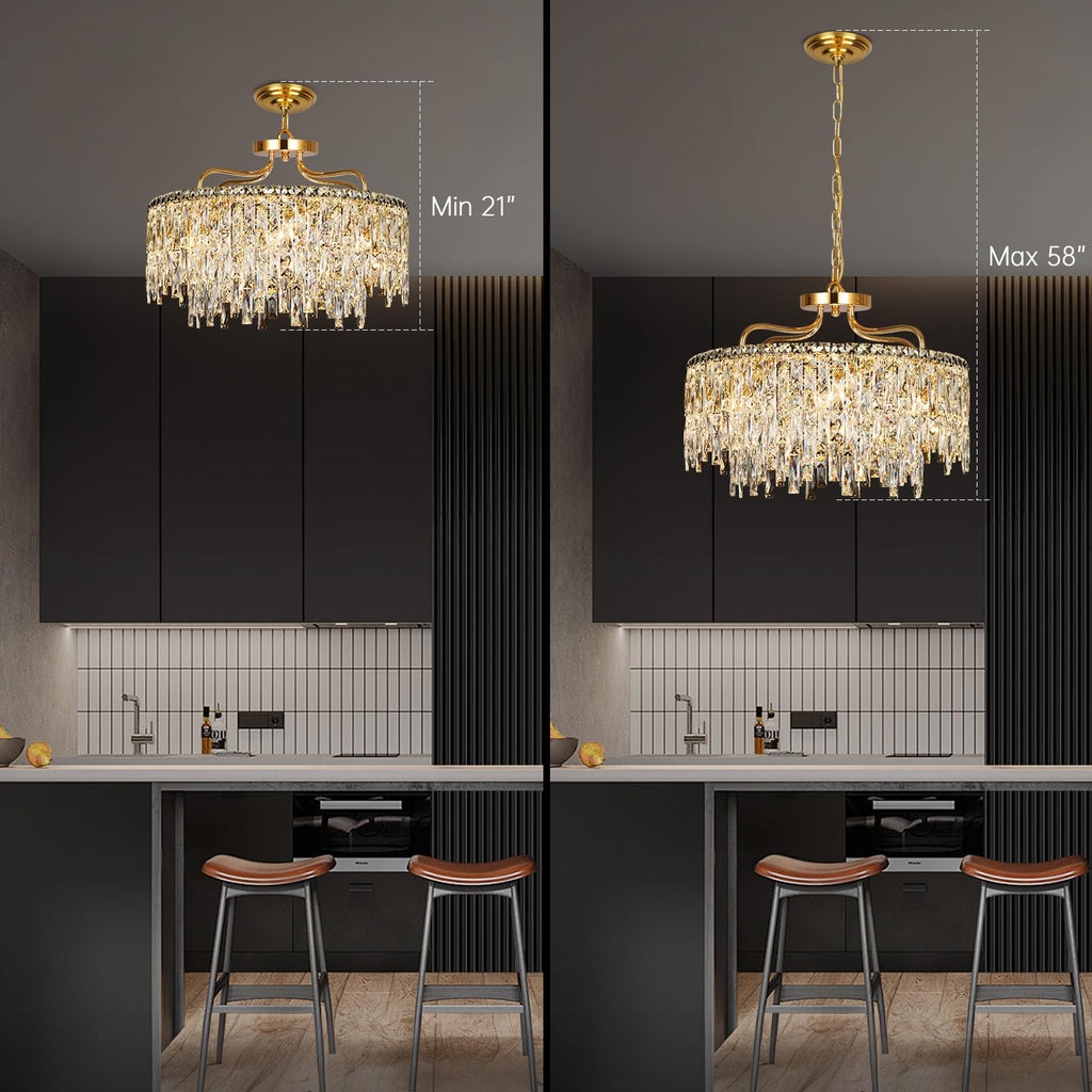 24" 8 Lights Gold Crystal Chandeliers Light Fixture