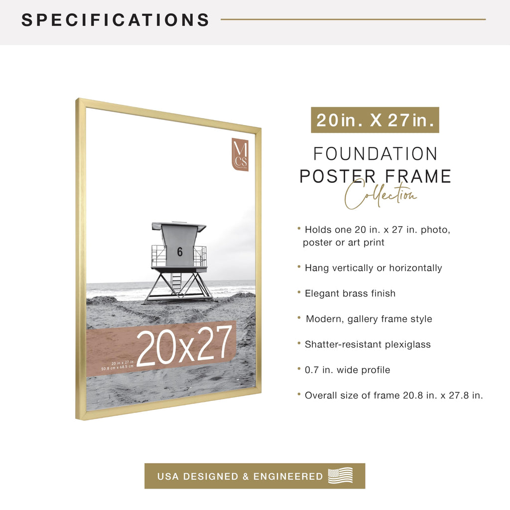 Foundation Poster Frame, 20x27, Brass Traditional