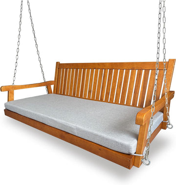 6 FT Wooden Porch Swing Bed with Thick Cushion - Outdoor Hanging Daybed or Porch, Solid Fir Wood Frame