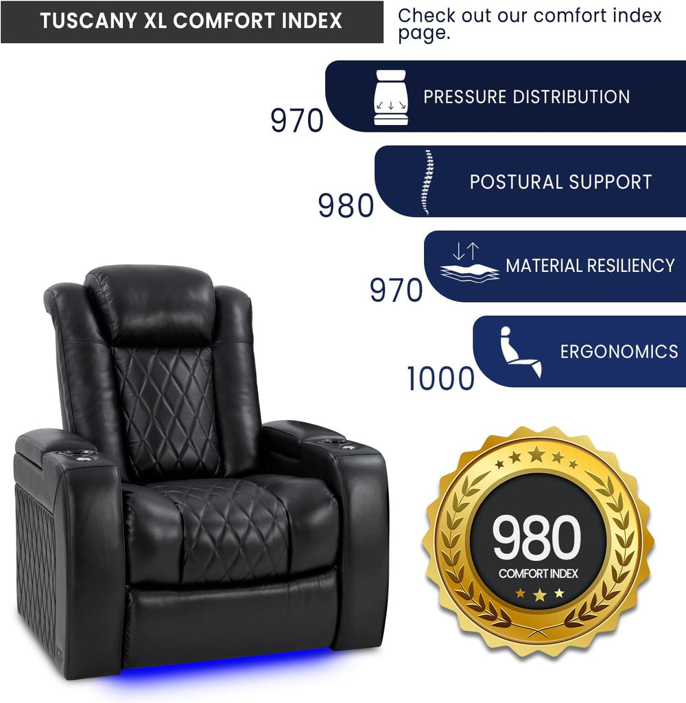 Tuscany XL Big & Tall Theater Seating - 400lb Capacity, Extra 26" Wide Power Recliner with Italian Leather