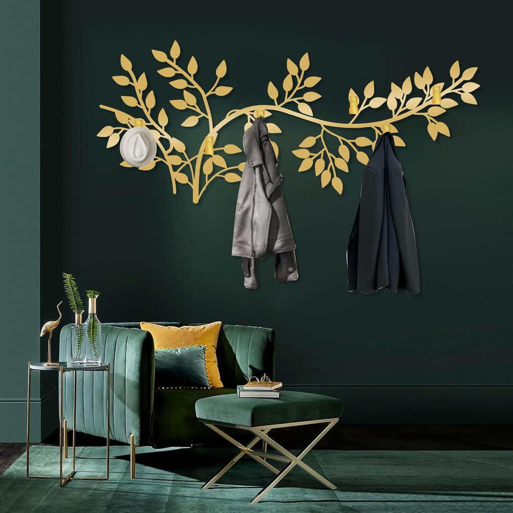 Metal Tree Coat Rack, Tree Branch Wall Mount, Ivy Trees Metal Coat Rack, Bay Leaf Trees Key Hat Clothes Hooks, Nature