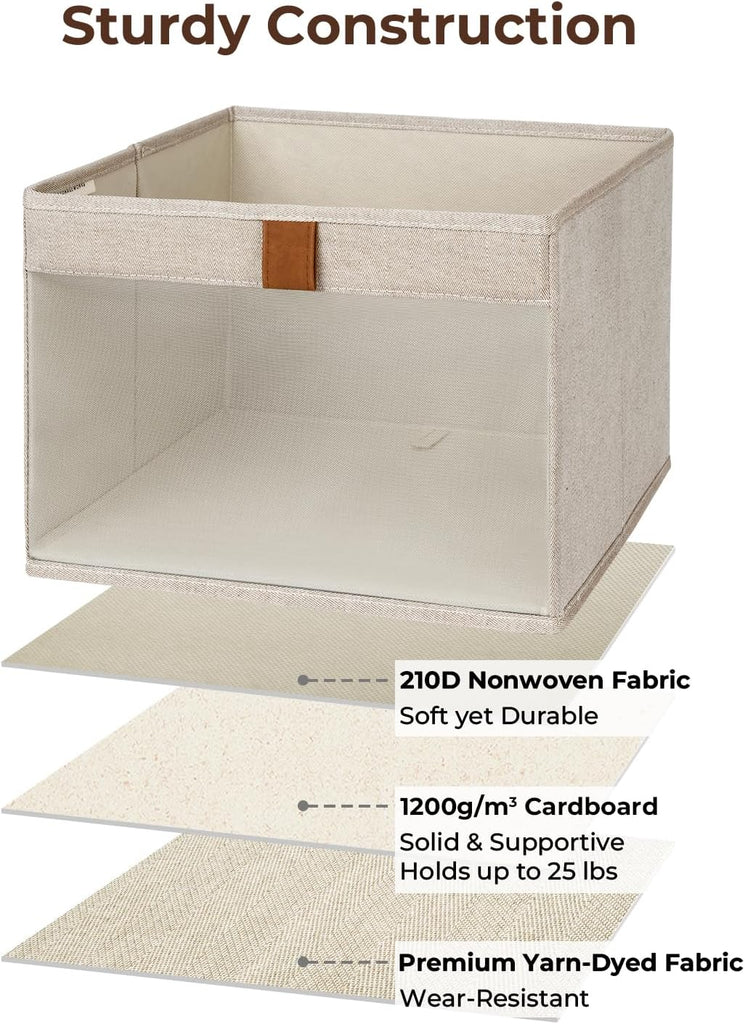 Closet Storage Bins, Large Storage Baskets with Clear Window and Handles, Foldable Fabric Organizer for Clothes