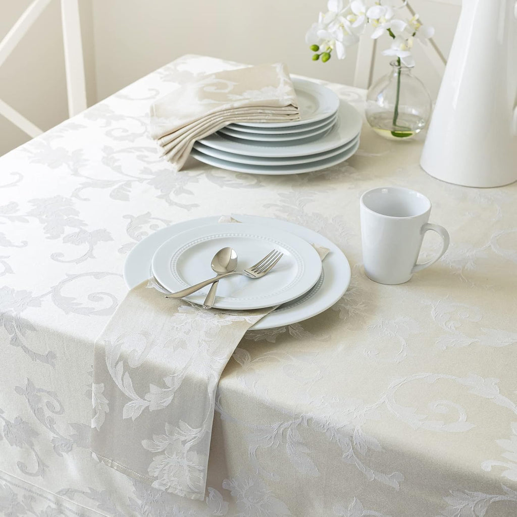 Harmony Scroll Woven Damask Fabric Tablecloth, Everyday, Parties, Special Occasions, Weddings Table Cloth