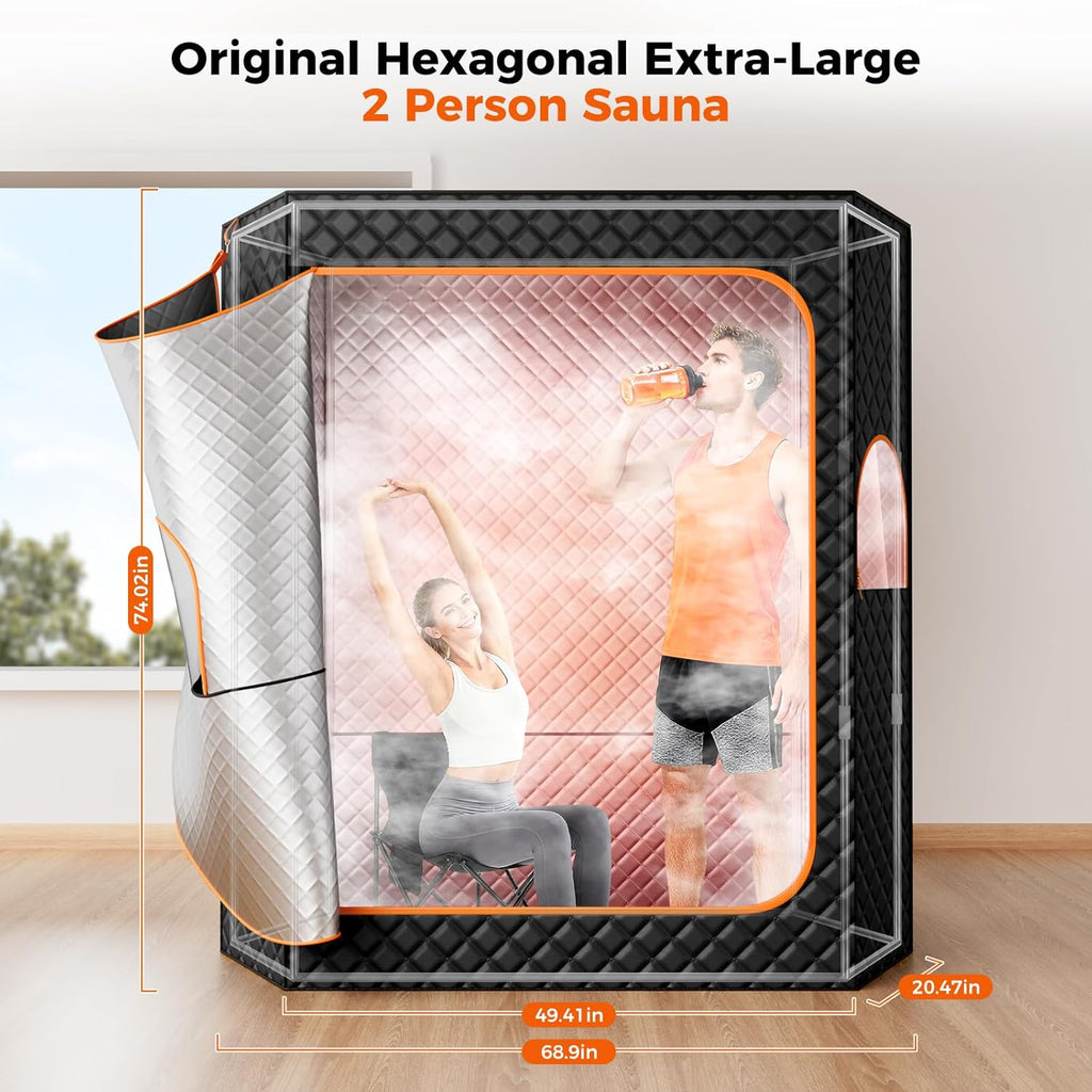 Portable Sauna Box, 2 Person Portable Steam Sauna for Home, Large Sauna Tent with 2 Steamer