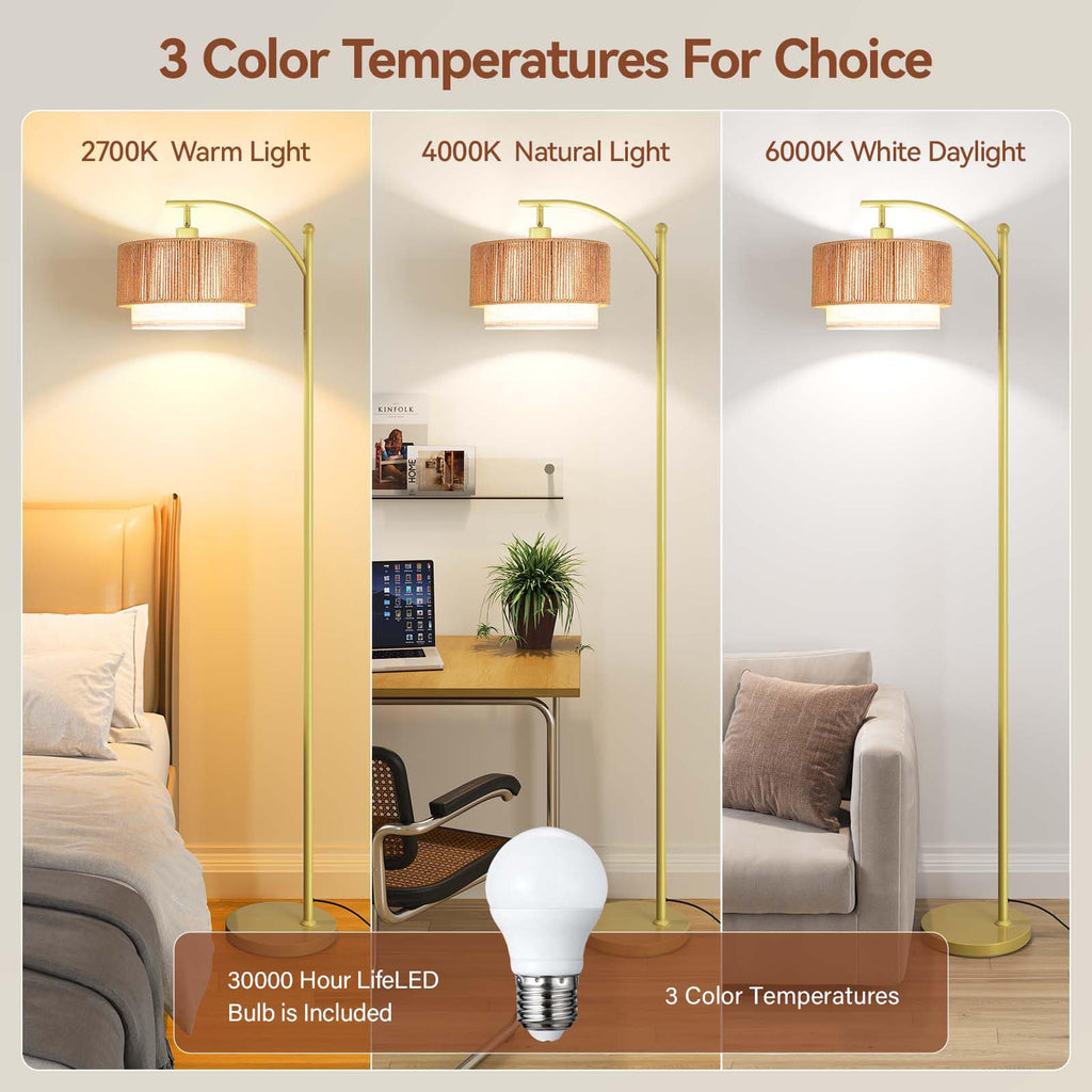 Arc Floor Lamps, Rattan Standing lamp with 12W Bulb