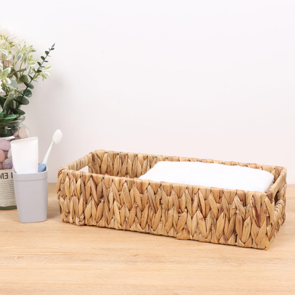Wicker Storage Baskets with Handle Water Hyacinth Basket for Organizing Decorative Storage Bins for Countertop Toilet