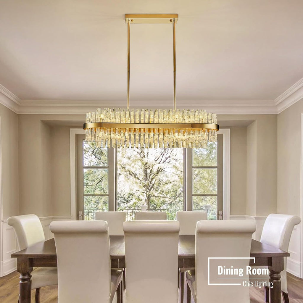 Modern Crystal Chandelier 20 Lights Gold Rectangle 2 Tiers Raindrop Chandelier Luxury Adjustable Flush Mount Oval