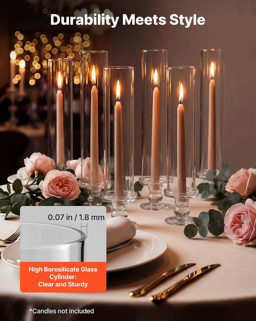Hurricane Candle Holders Set of 24, 12.6 in Tall Clear Glass Taper Candle Holders, High Borosilicate Glass, 2.36 in