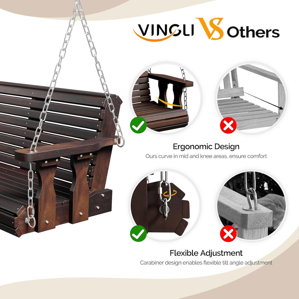 2026 Upgraded 5 FT Wooden Porch Swing, 880 LBS Heavy Duty, Rustic | 2026 Upgraded Design; Heavy-Duty Wooden Swing;