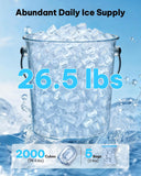 Ice Maker Countertop, 8 Ice Cubes in 6 Mins, 26.5 lbs/24H, 2 Bullet Ice Sizes, Self-Cleaning Bullet Ice Maker