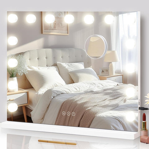 Vanity Mirror with Lights Lighted Makeup Mirror with 15 Dimmable LED Bulbs,3 Color Lighting Modes,USB Charging Port