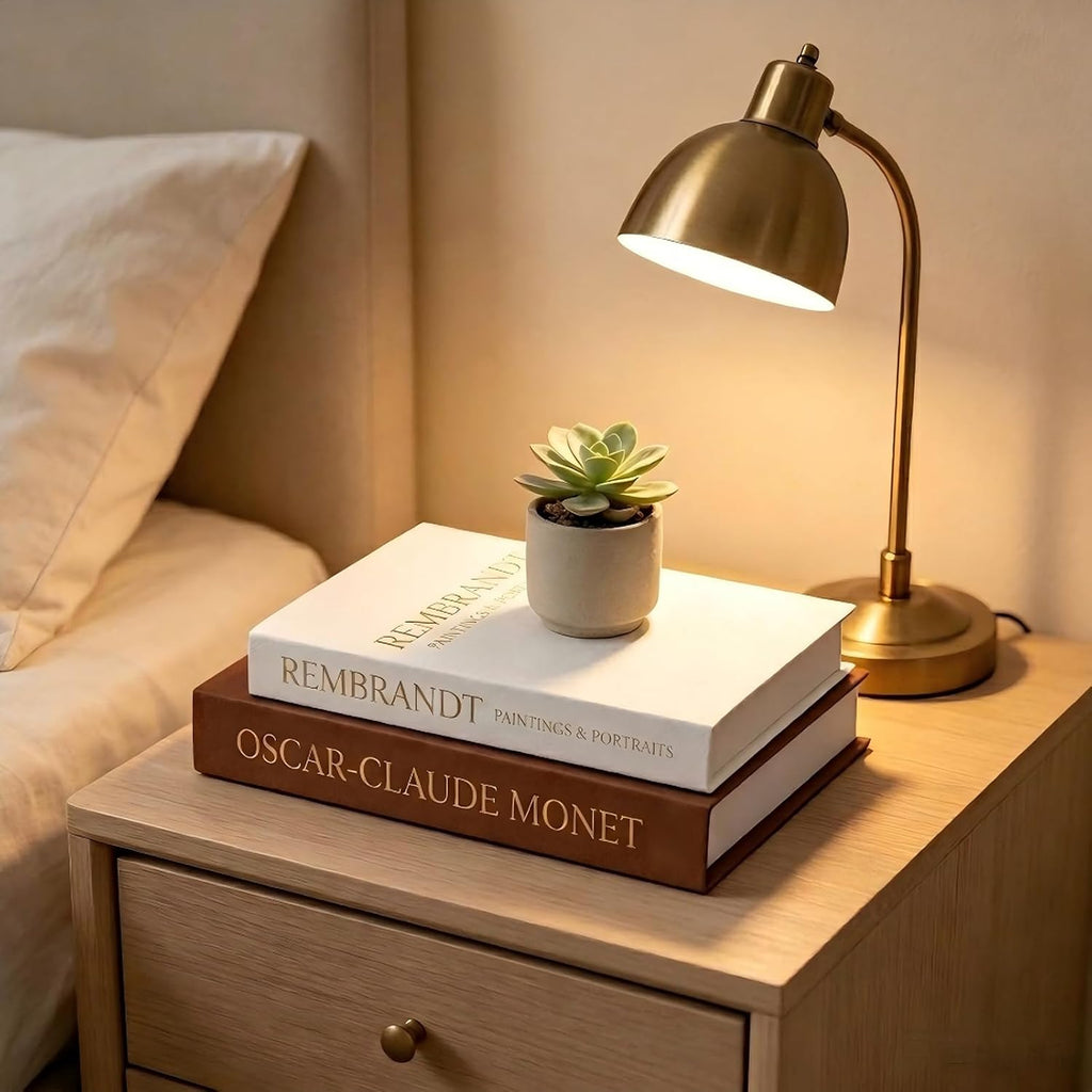 Decorative Faux Books Set of 2, Coffee and Cream | Textured Stripes, Neutral Aesthetic, For Shelf Styling, Living