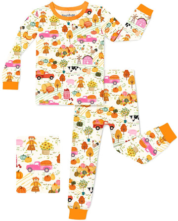 Bamboo Viscose Toddler Girls Kids Pajamas Harvest Farm Pjs Long Sleeve Snug fit 2pcs Soft Jammies