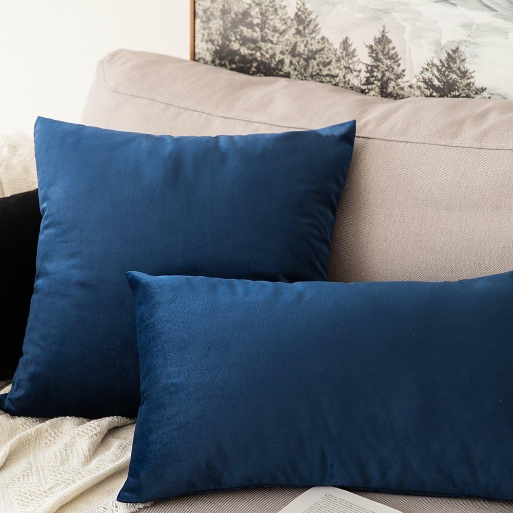 Velvet Pillow Cover Soft Luxury Decorative Throw Pillow Cover Single Rectangle Cushion Case,12x20 Inch Dark Blue